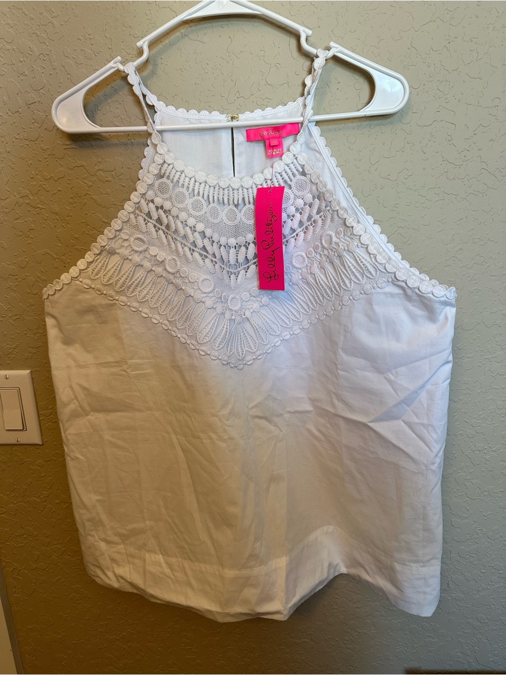 Lilly Pulitzer White Crochet Yoke Halter Tank